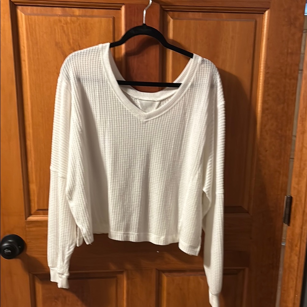 Women's White Waffle Knit Top